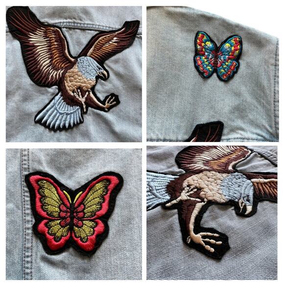 Simply Bee Denim Jacket Plus Size Jean Embroidered Eagle Butterflies Distressed - Picture 4 of 9